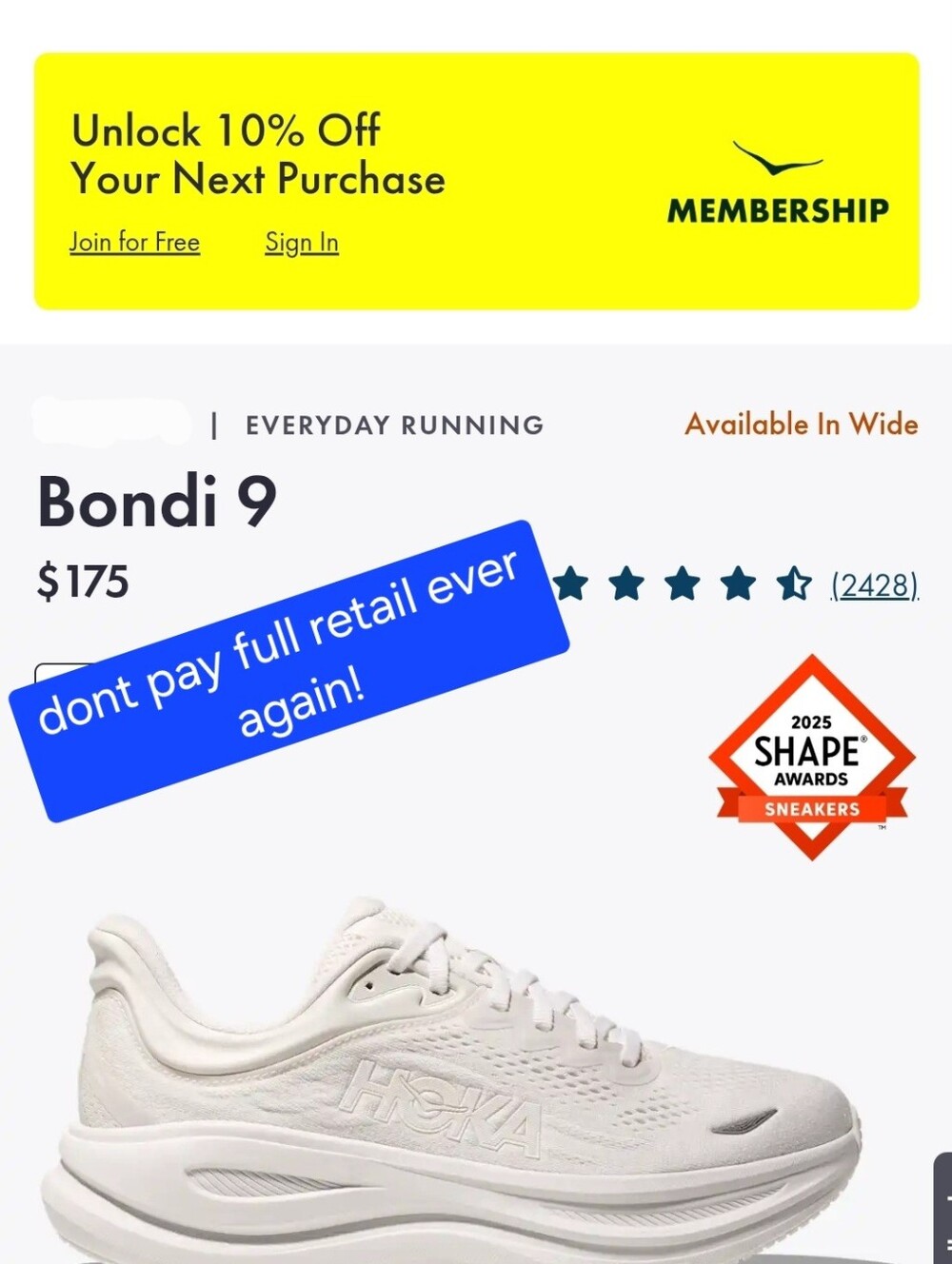 HOKA Bondi One One 9 Triple ๐ปโโ๏ธ White Running Shoe For Men Brand New Width D - Picture 8 of 8